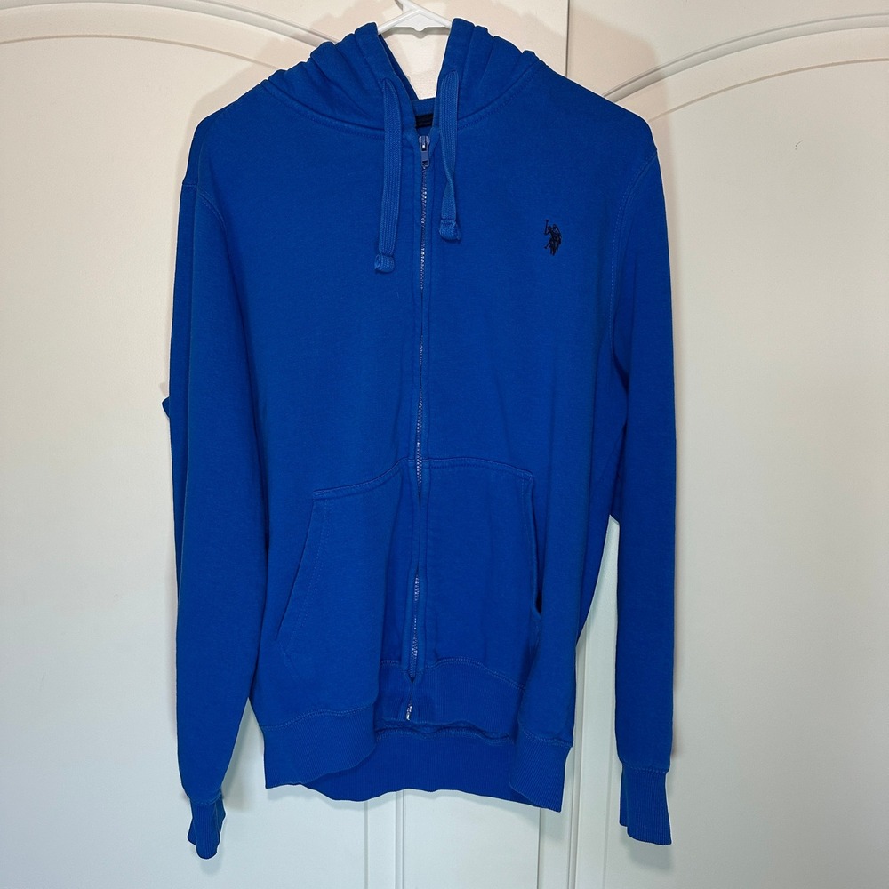 US Polo Assn Ralph Lauren Full Zip Hoodie Sweatshirt Logo Pockets‎ Blue Mens M